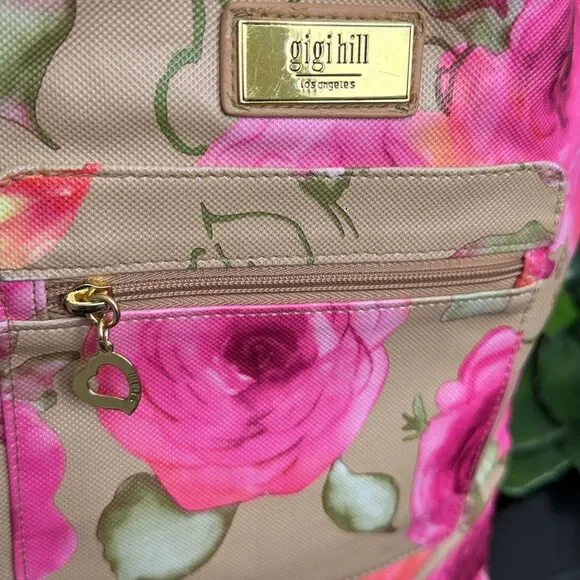 Gigi Hill Los Angeles floral tote handbag purse, pink rose everyday bag - Picture 2 of 9